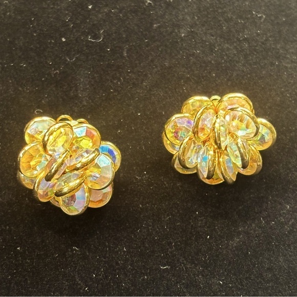 CRYSTAL SPARKLY OPALASCANT BEZEL SET CLIP BACK EARRINGS - Picture 1 of 5